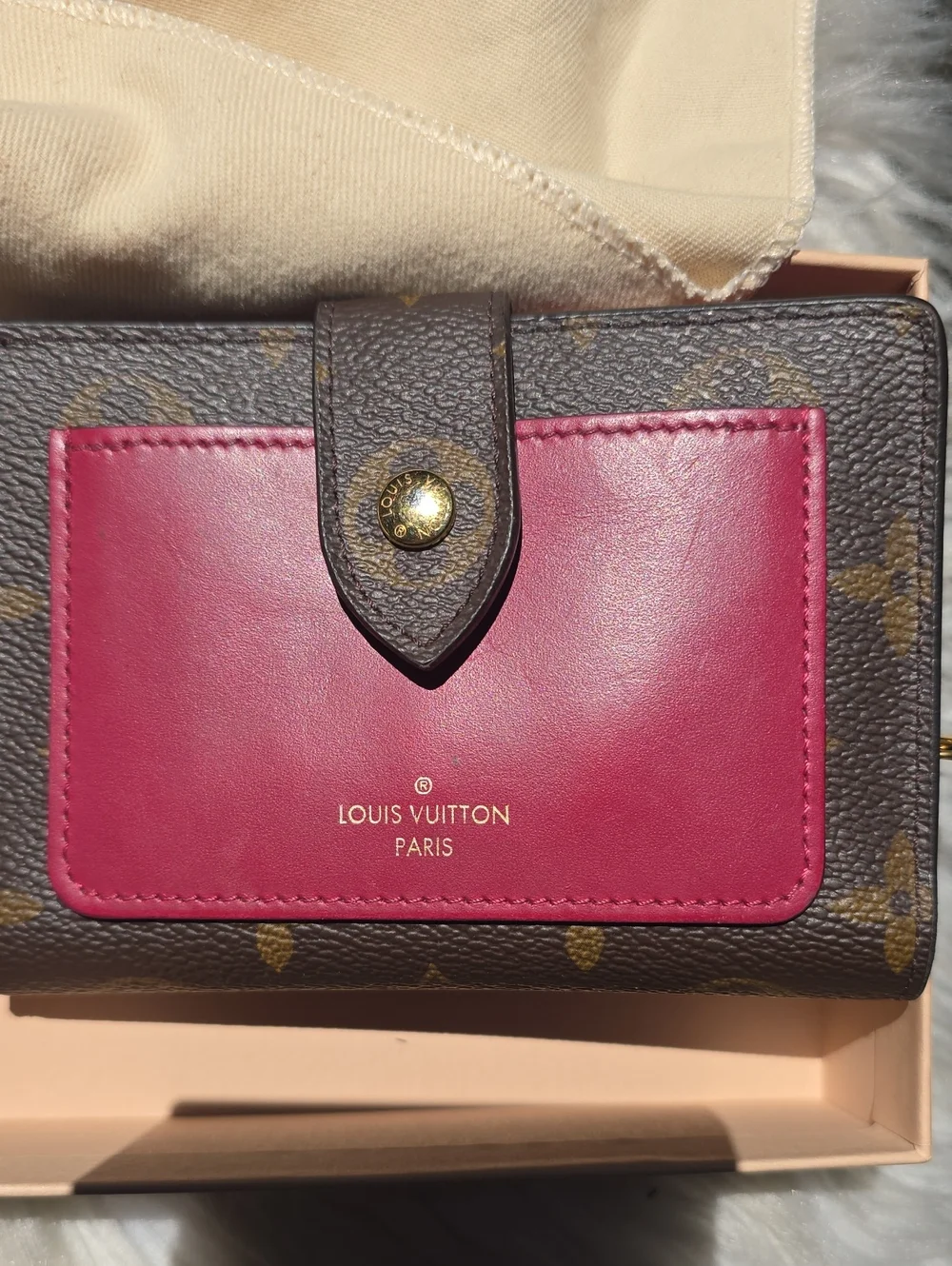 Louis Vuitton Juliette Wallet Monogram Fuchsia Compact Wallet Box Dust Bag